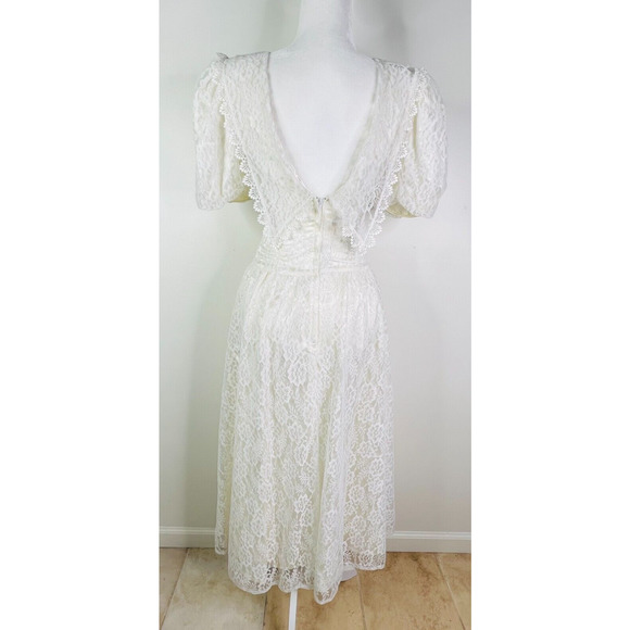 VTG‎ Jessica McClintock White Crochet Lace V-Back Dress Size 3/4 - Picture 4 of 9